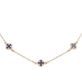 10K Yellow Gold Fashion 13 Blue Flowers Women's Necklace