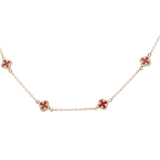 10K Yellow Gold Fashion 13 Red Flowers Women's Necklace