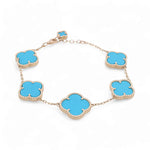 14K Yellow Gold Fashion Flower Women's Blue Stones Bracelet Miral Jewelry