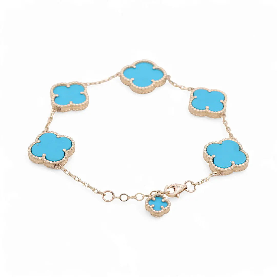 14K Yellow Gold Fashion Flower Women's Blue Stones Bracelet Miral Jewelry