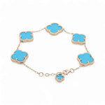 14K Yellow Gold Fashion Flower Women's Blue Stones Bracelet Miral Jewelry