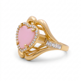 14K Yellow Gold Pink Heart Fashion Women's Ring