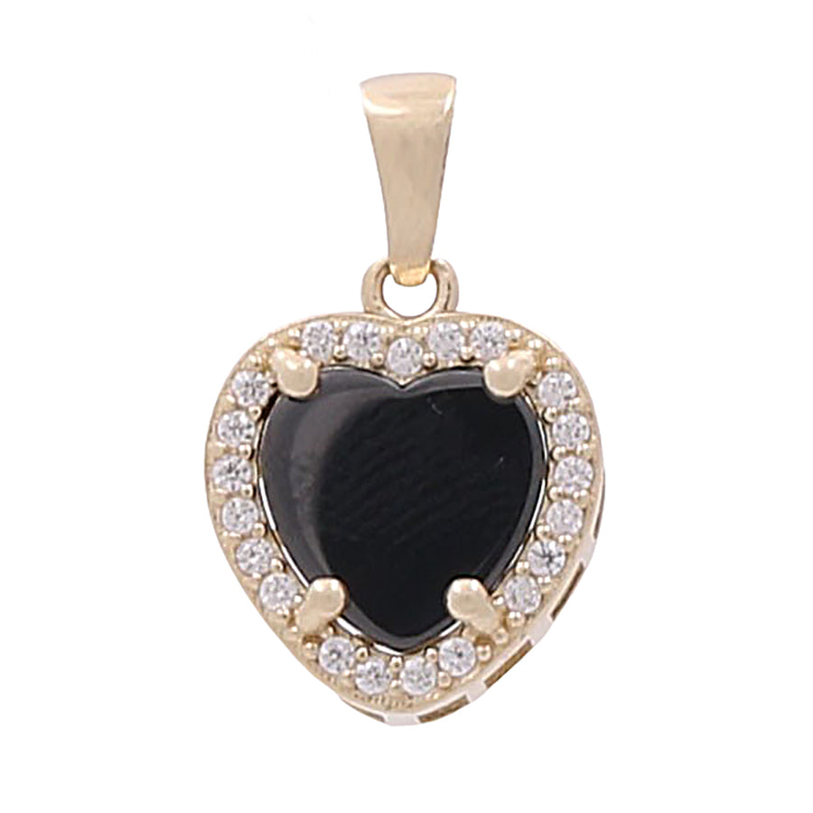 A Miral Jewelry 14K Yellow Gold Fashion Heart Pendant with Black Onyx and Cubic Zirconias.