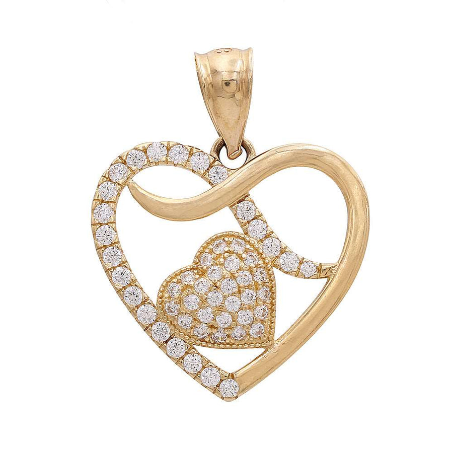 A Miral Jewelry 14K Yellow Gold Interlaced Hearts Pendant with Cubic Zirconias set with diamonds.
