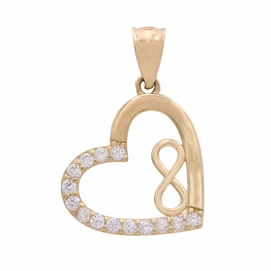 An Miral Jewelry 14K Yellow Gold Heart Inside Heart with Cubic Zirconias pendant.