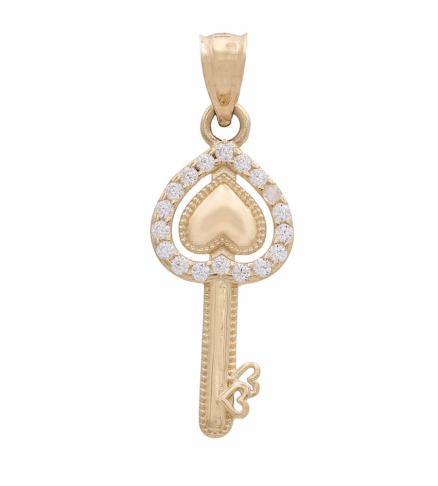 A Miral Jewelry 14K Yellow Gold Key Pendant with Cubic Zirconias.