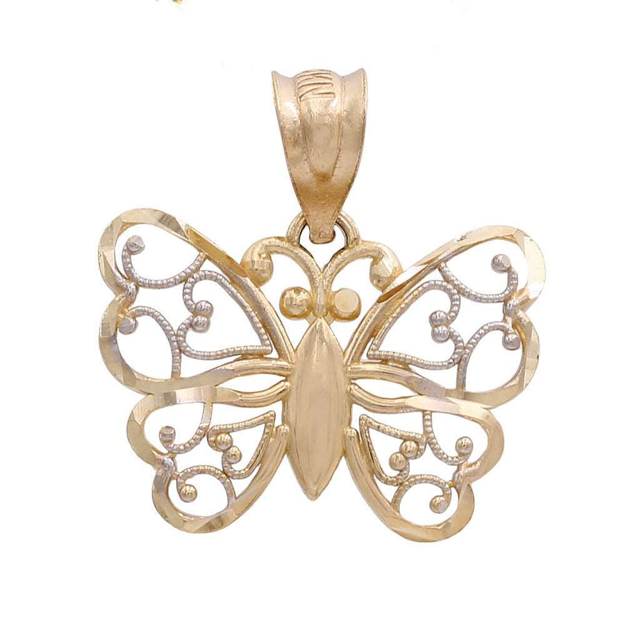 A shimmering Miral Jewelry 14K Yellow Gold Butterfly Pendant.