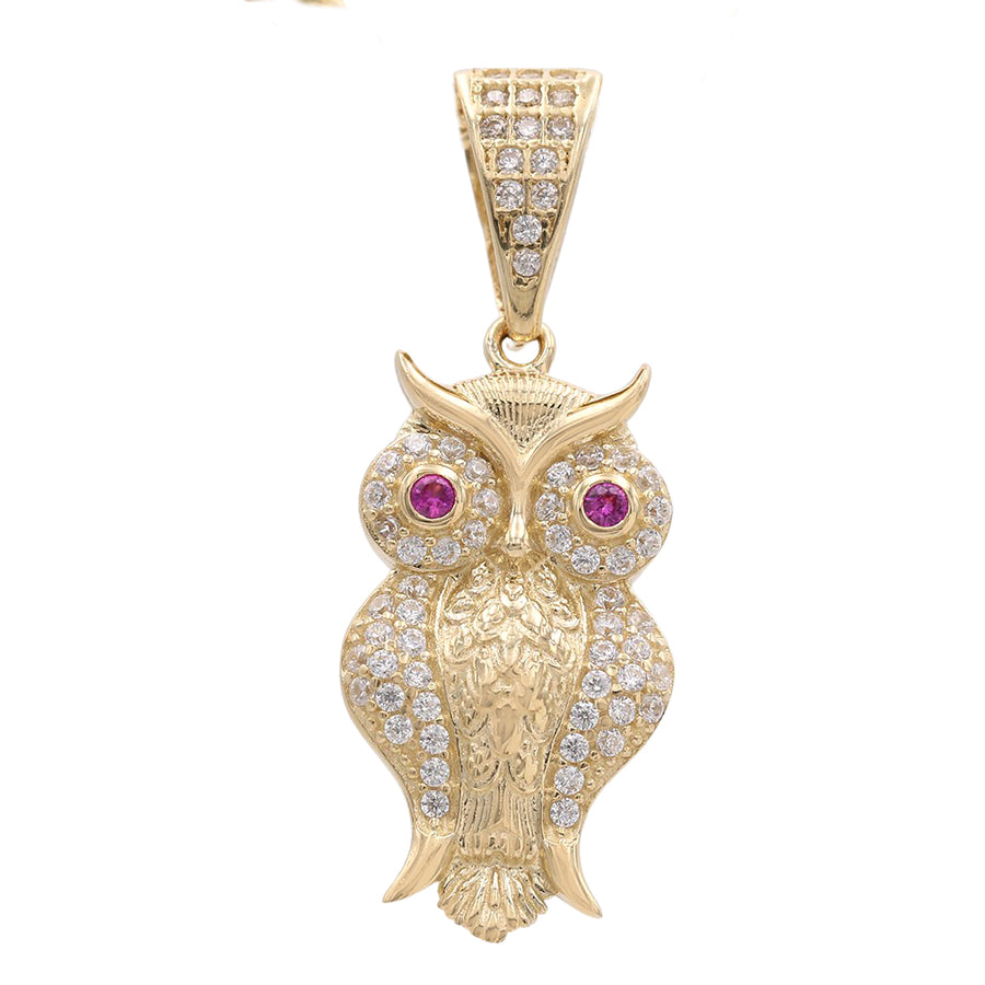 Yellow Gold 14k Owl Pendant With Cz