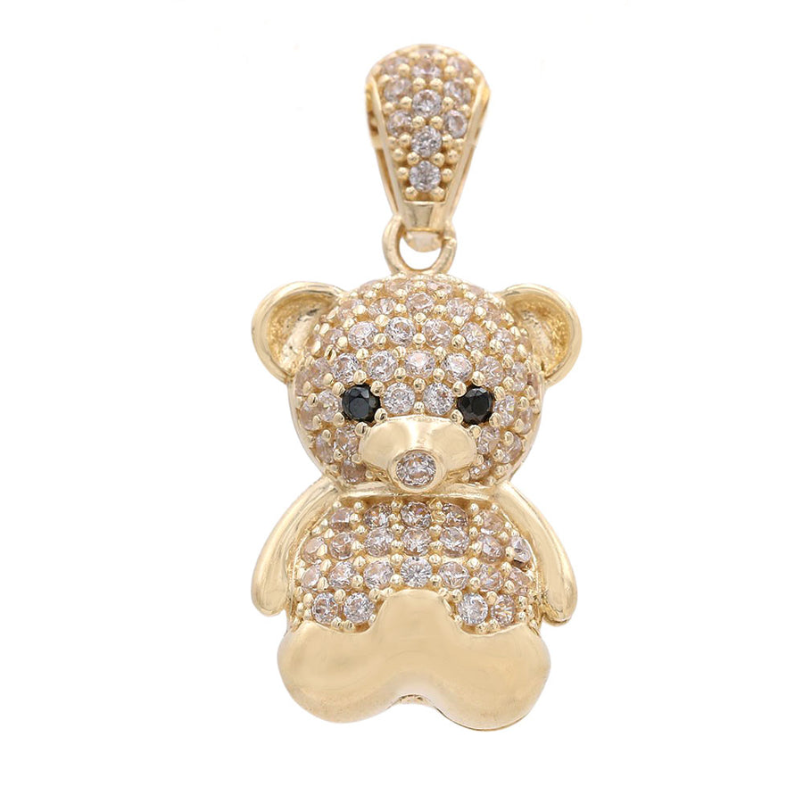 A Yellow Gold 14k Bear Pendant With Cz adorned with diamonds from Miral Jewelry.