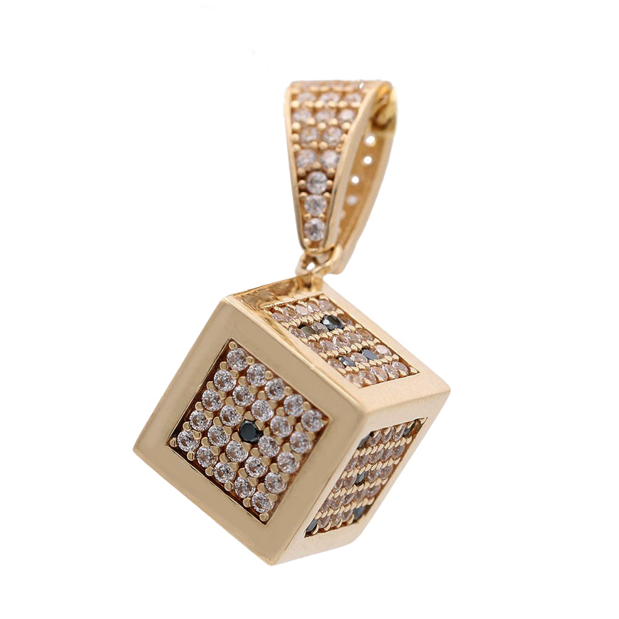 Yellow Gold 14k Dice Pendant With Cz