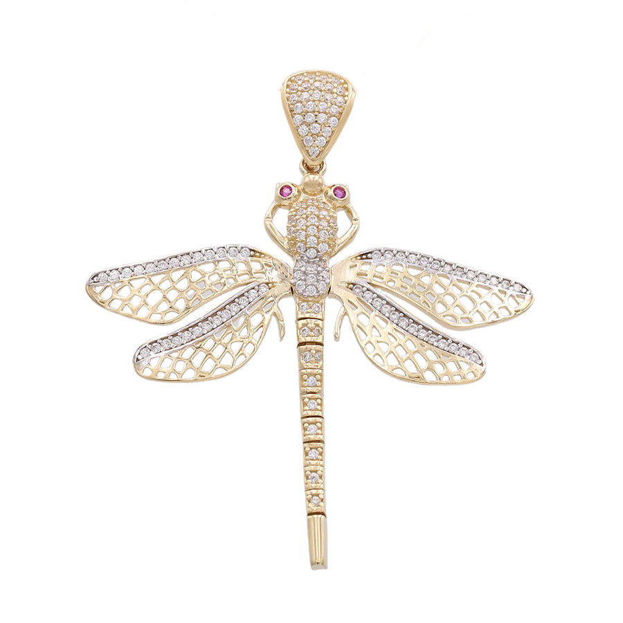 Yellow Gold 14k Dragon-Fly Pendant With Cz