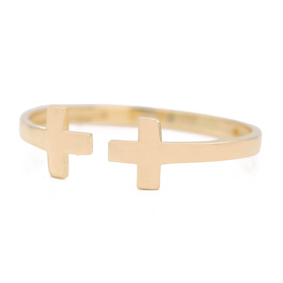 A Miral Jewelry 14K Yellow Gold Fashion Double Cross Ring, a fashionable accessory.