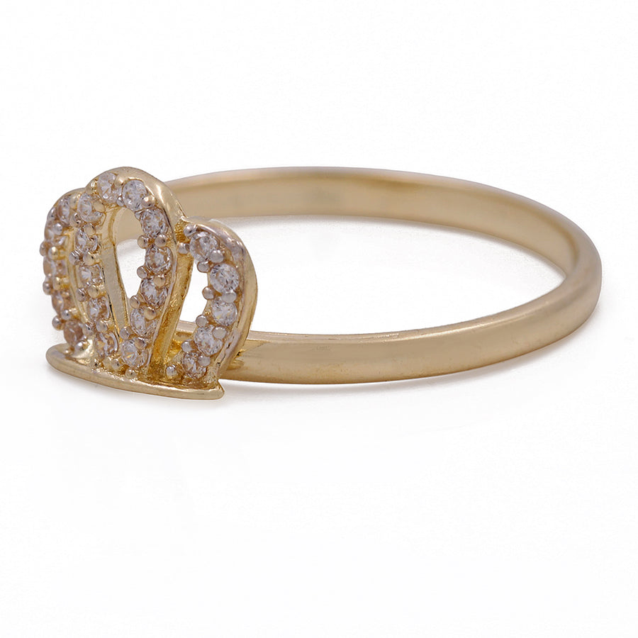 A Miral Jewelry 14K Yellow Gold Fashion Crown Ring with Cubic Zirconias and diamonds accents.