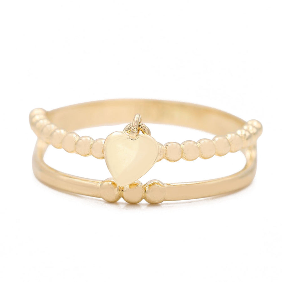 A Miral Jewelry 14K Yellow Gold Fashion Double Loop Ring with Heart Bead.