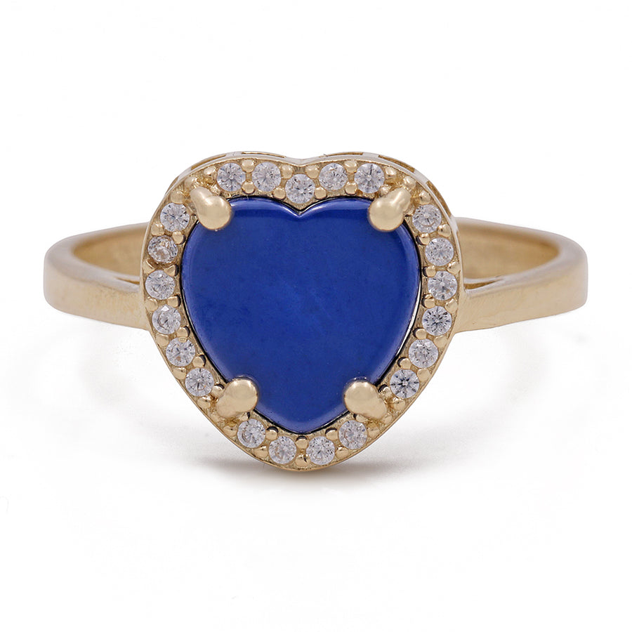 A Miral Jewelry 14K Yellow Gold Fashion Ring with Blue Heart Center Stone and Cubic Zirconias.