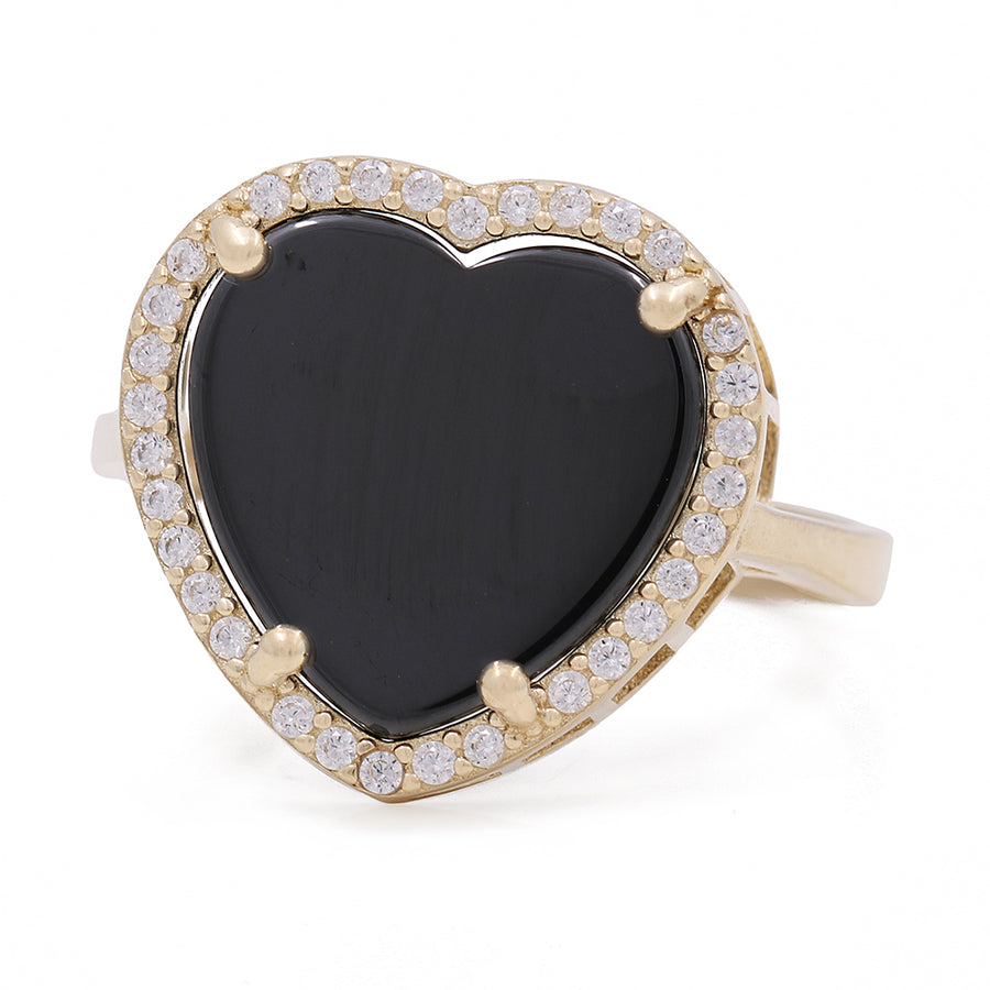 A 14K Yellow Gold Fashion Ring with Onyx Heart Center Stone and Cubic Zirconias by Miral Jewelry featuring an Onyx Heart Center Stone.