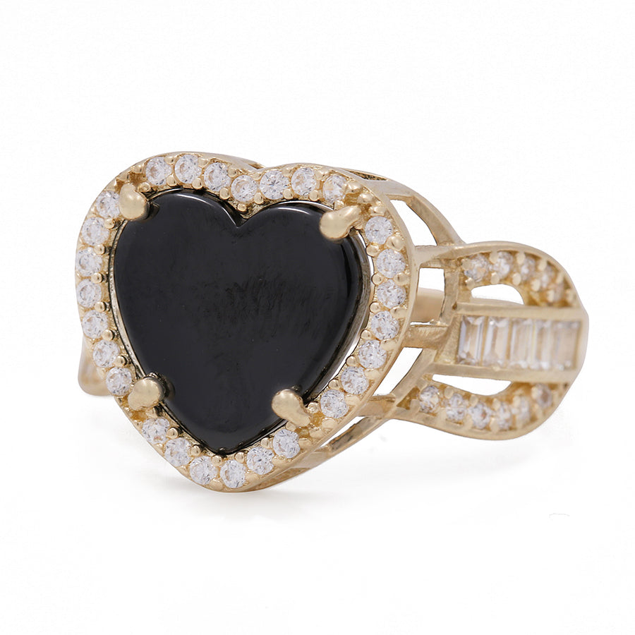A heart shaped black onyx and diamond ring with Onyx Heart Center Stone by Miral Jewelry.