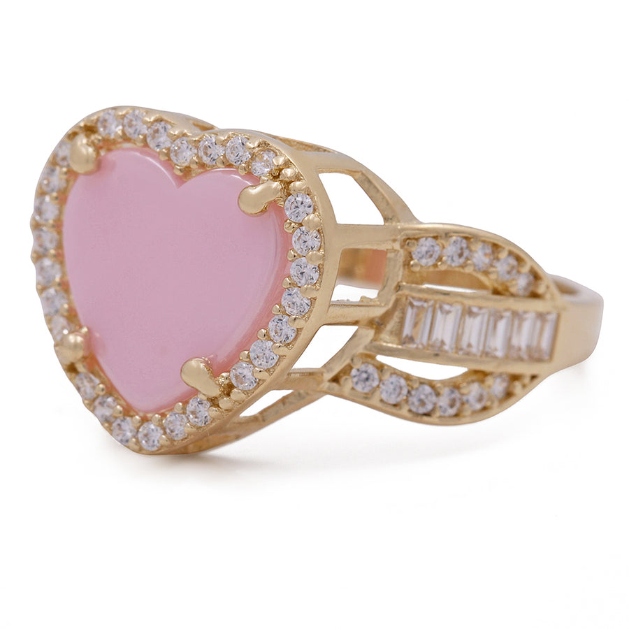 A 14K yellow gold ring with a pink stone heart and sparkling diamonds, featuring a brilliant Cubic Zirconia centerpiece.
Product Name: Miral Jewelry 14K Yellow Gold Fashion Pink Stone Heart with Cubic Zirconias Ring
Brand Name: Miral Jewelry