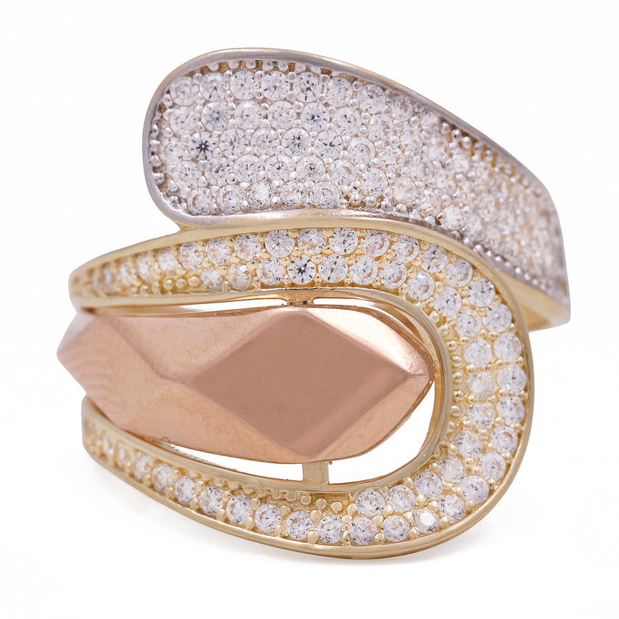 A 14K Yellow and Rose Gold Fashion Ring with Cubic Zirconias, adorned with white diamonds, by Miral Jewelry.