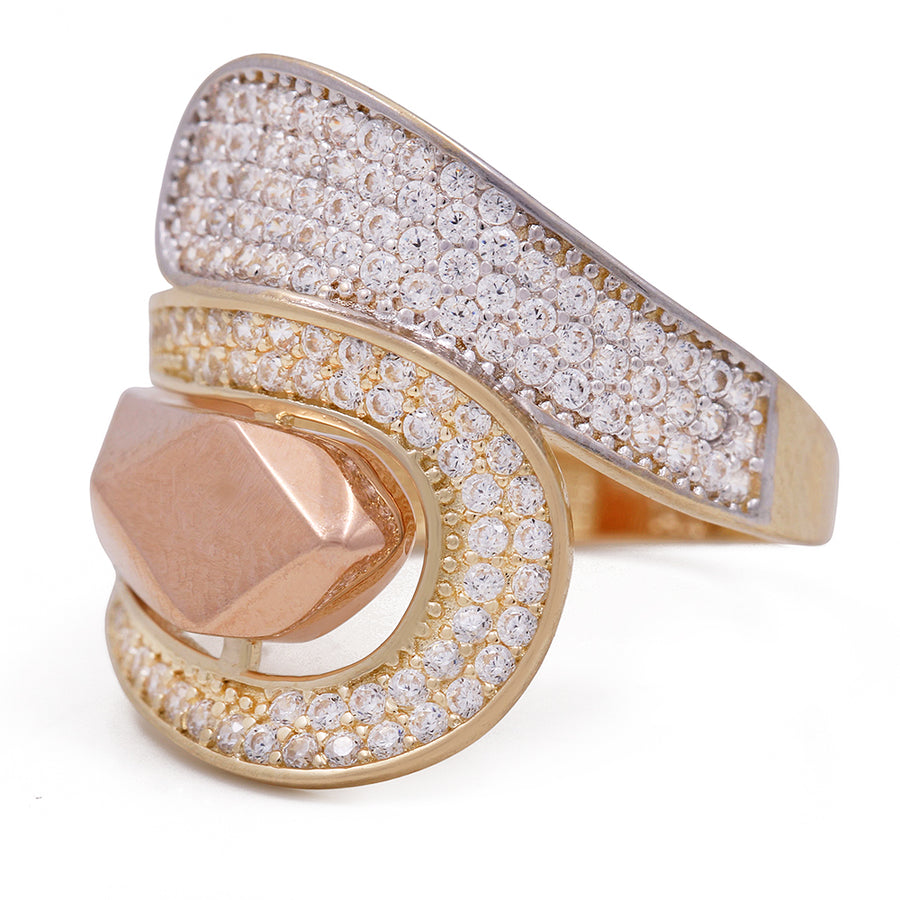 A 14K Yellow and Rose Gold Fashion Ring with Cubic Zirconias from Miral Jewelry, with white and pink diamonds.