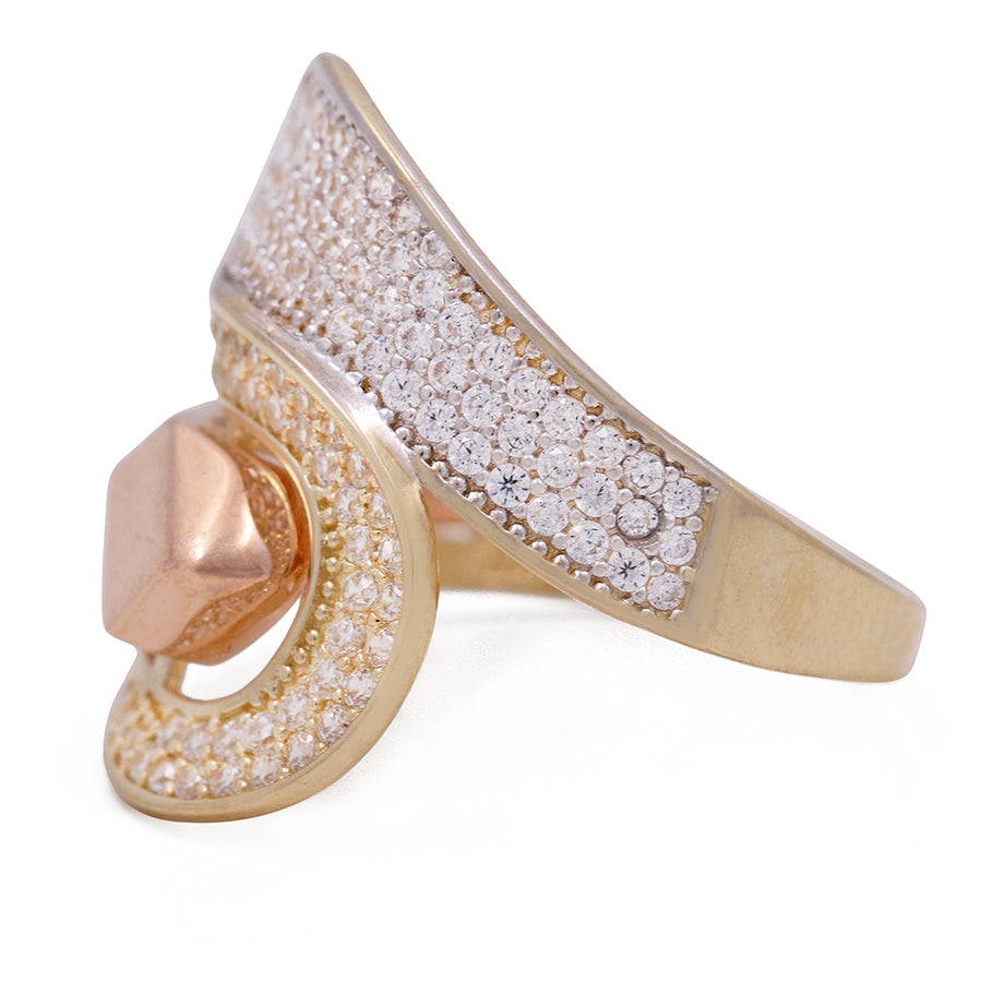 A Miral Jewelry 14K Yellow and Rose Gold Fashion Ring with Cubic Zirconias.