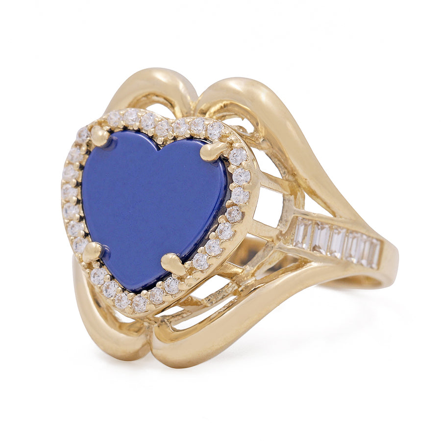 A Miral Jewelry 14K Yellow Gold Fashion Ring with Blue Heart Center Stone and Cubic Zirconias