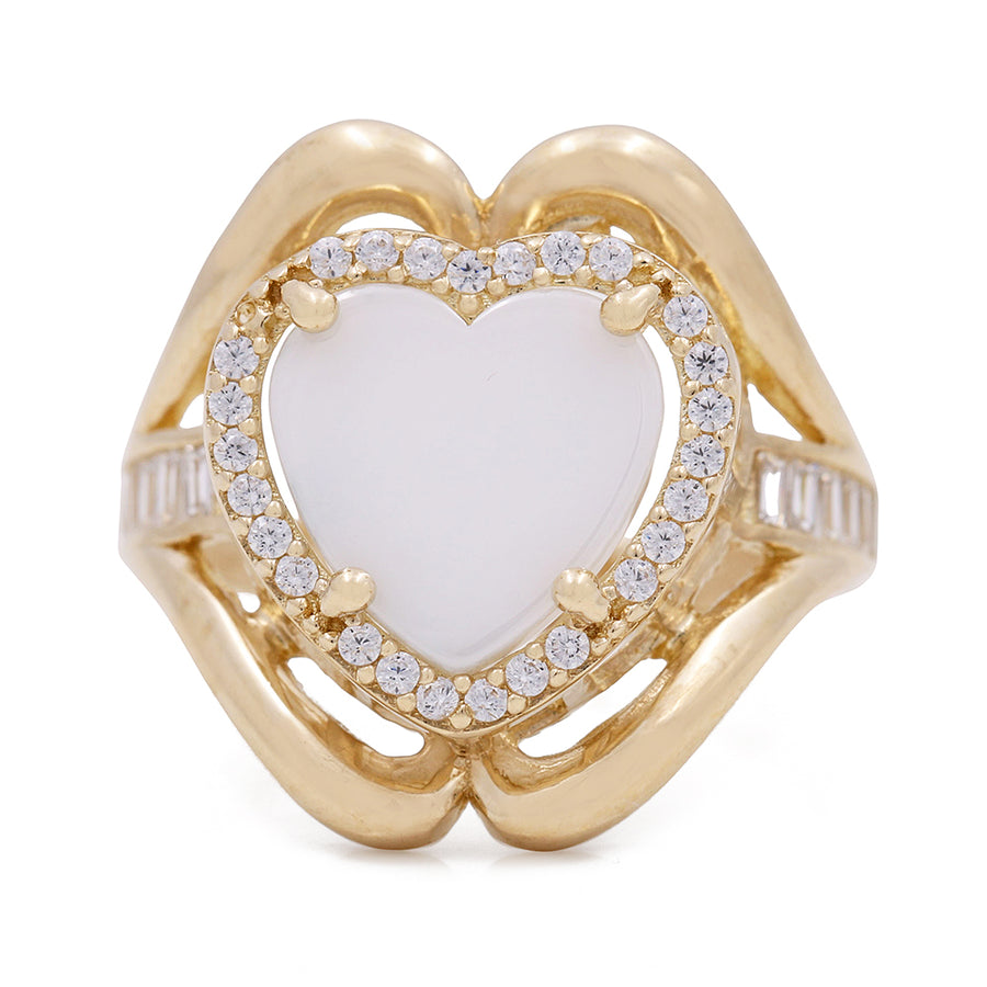 A 14K Yellow Gold Fashion Ring with Mother of Pearl Center Stone and Cubic Zirconias from Miral Jewelry, featuring a mother of pearl accent.
