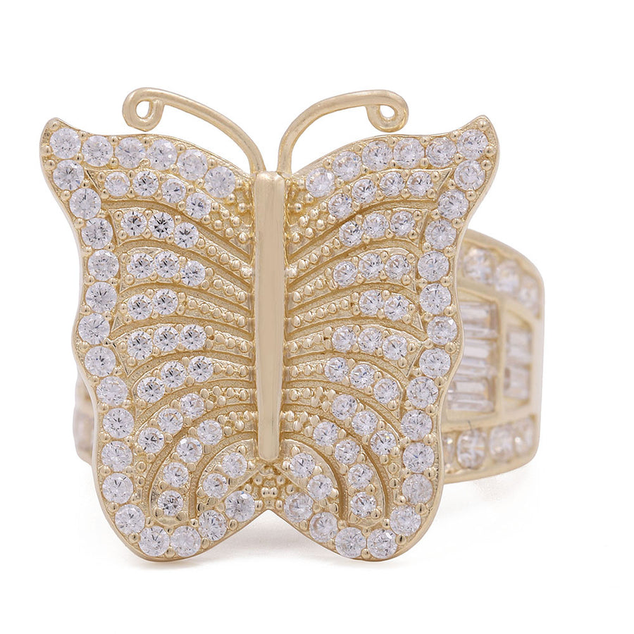 A Miral Jewelry 14K Yellow Gold Fashion Butterfly Ring with Cubic Zirconias adorned with white diamonds.