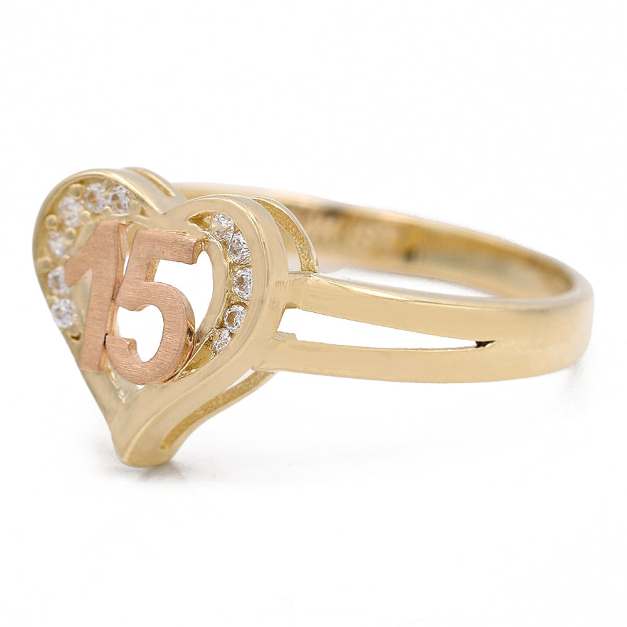Yellow and Rose Gold 14K Fashion Heart 15 Ring