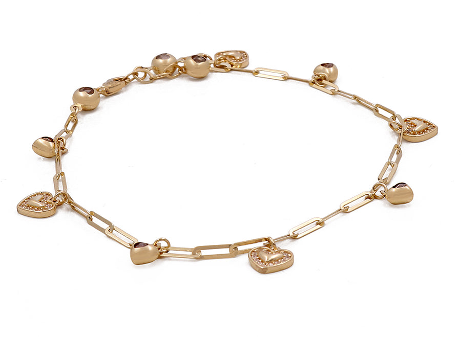 Miral Jewelry 14k Yellow Gold Fashion Heart Beads Women's Bracelet on a white background, designed as a women's bracelet.