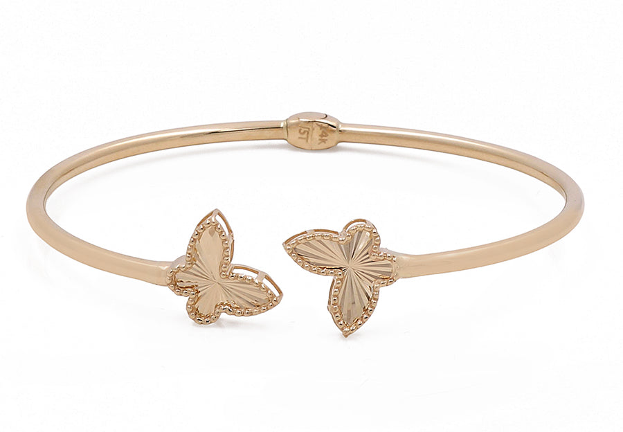 Miral Jewelry's 14k Yellow Gold Fashion Butterflies Women's Bracelet on a white background.