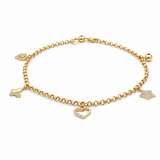 14K Yellow Gold Charms Bracelet Women's