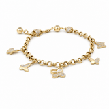 14K Yellow Gold Charms Bracelet Women's