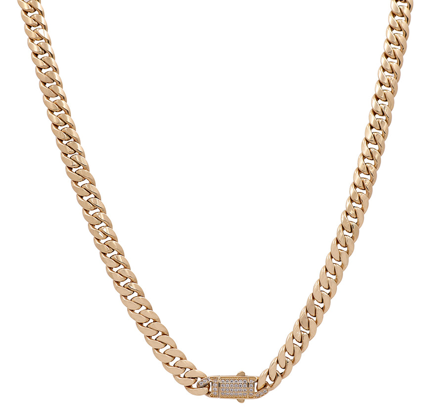 A Miral Jewelry 14K Yellow Gold Semi-Solid Cuban Link Men's Chain with Cubic Zirconias.