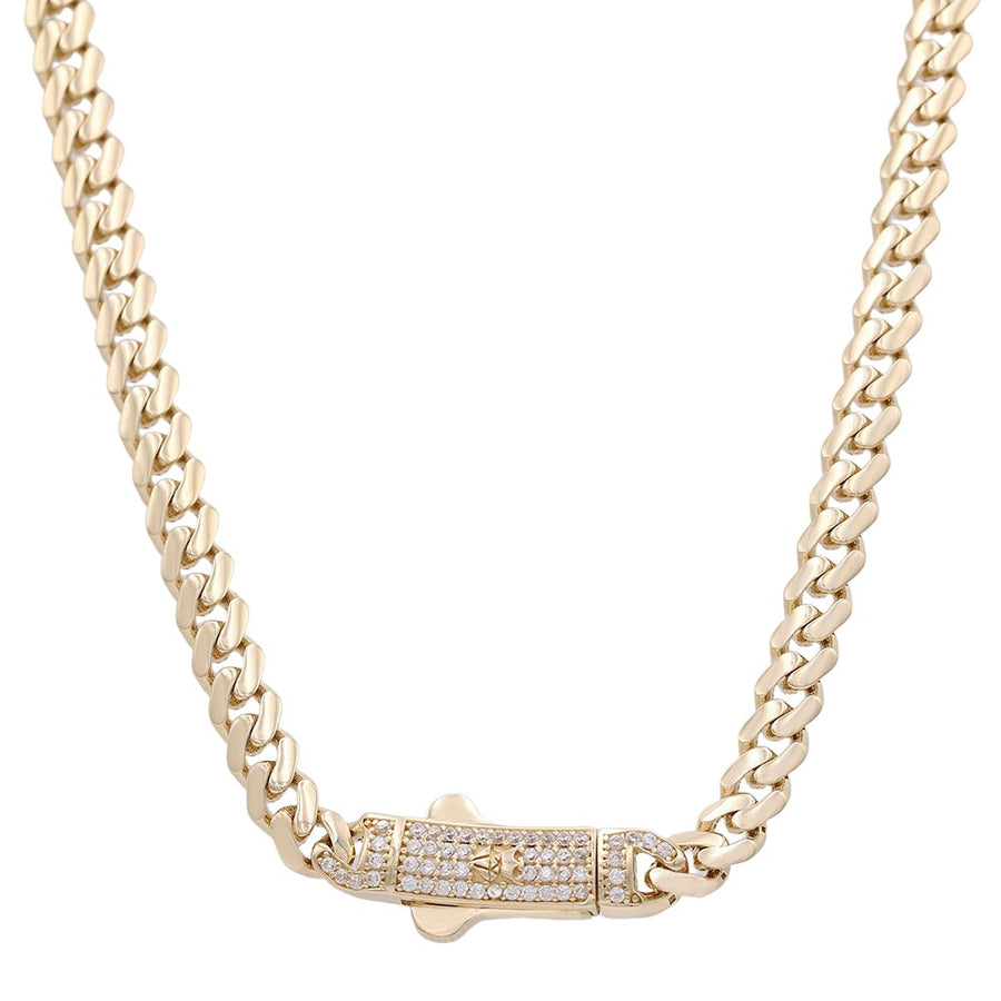 The elegant Miral Jewelry Baby Monaco Necklace features a stunning yellow gold chain adorned with a luxurious diamond clasp. Crafted with 14k yellow gold, this necklace exudes timeless beauty and sophistication. Perfect for any occasion, the Yellow Gold 14K Baby Monaco Necklaces 20" Cz from Miral Jewelry is a must-have accessory.