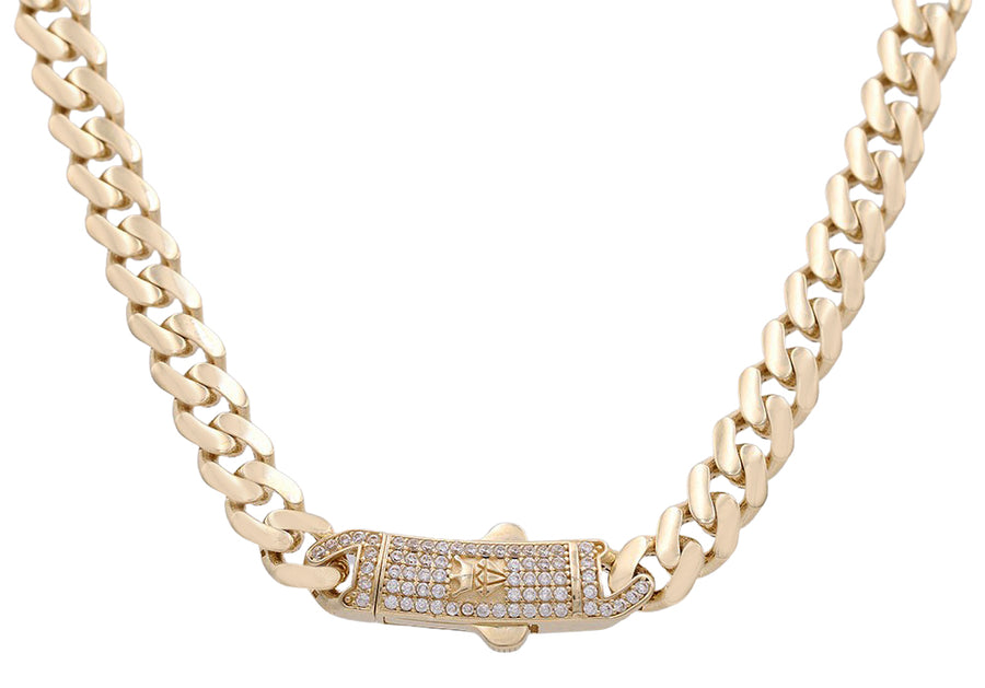 A Yellow Gold 10K Monaco Chain 18 Inches Cz with a diamond clasp from Miral Jewelry.