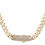 A Yellow Gold 14K Monaco Chain 24" Cz with a diamond clasp by Miral Jewelry.
