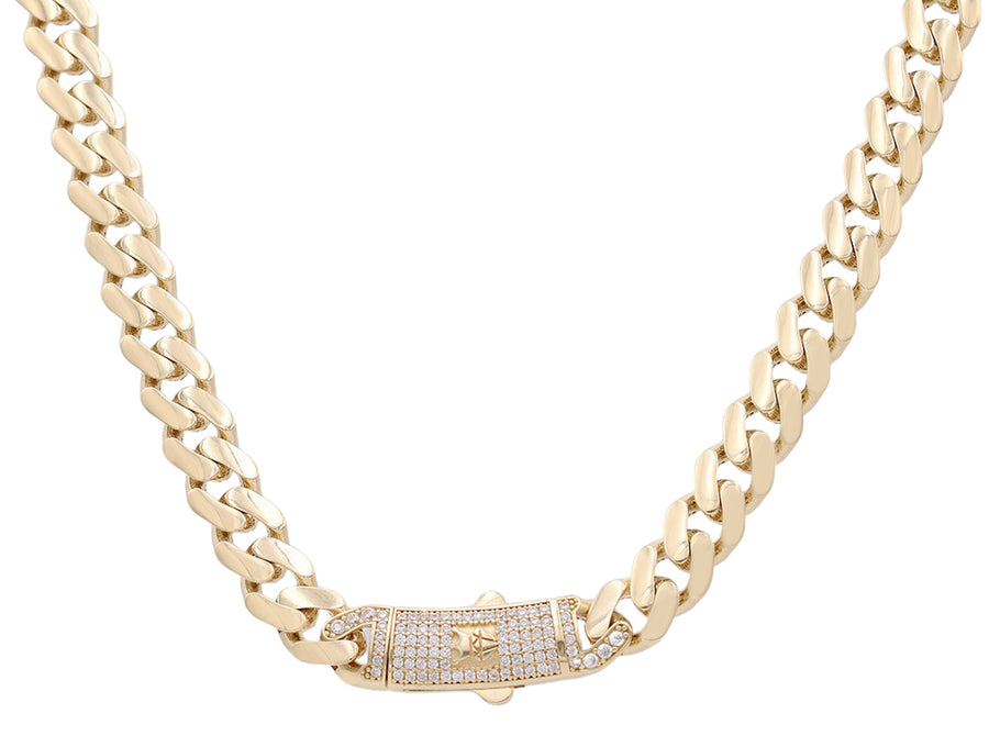 A Yellow Gold 10K Monaco Chain 20" Cz with a diamond clasp made by Miral Jewelry.