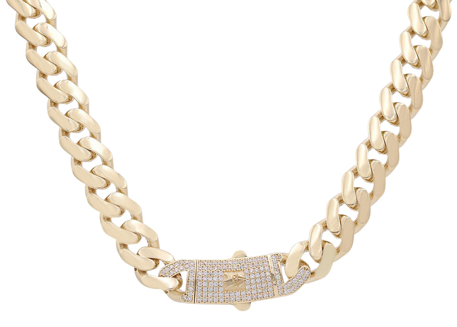 A Yellow Gold 10K Monaco Chain 24" Cz with a diamond clasp made by Miral Jewelry.