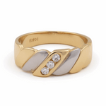 14K Two Tone White/Yellow Gold  Wedding Band  Ring with Cz