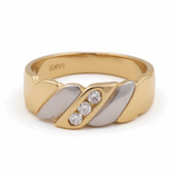 14K Two Tone White/Yellow Gold  Wedding Band  Ring with Cz