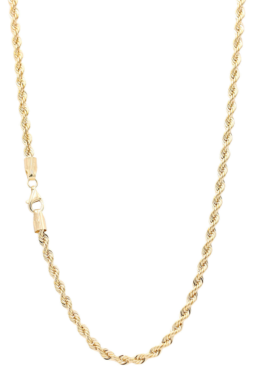 A Men's Yellow Gold 10k Semisolid Rope Chain by Miral Jewelry with a clasp.