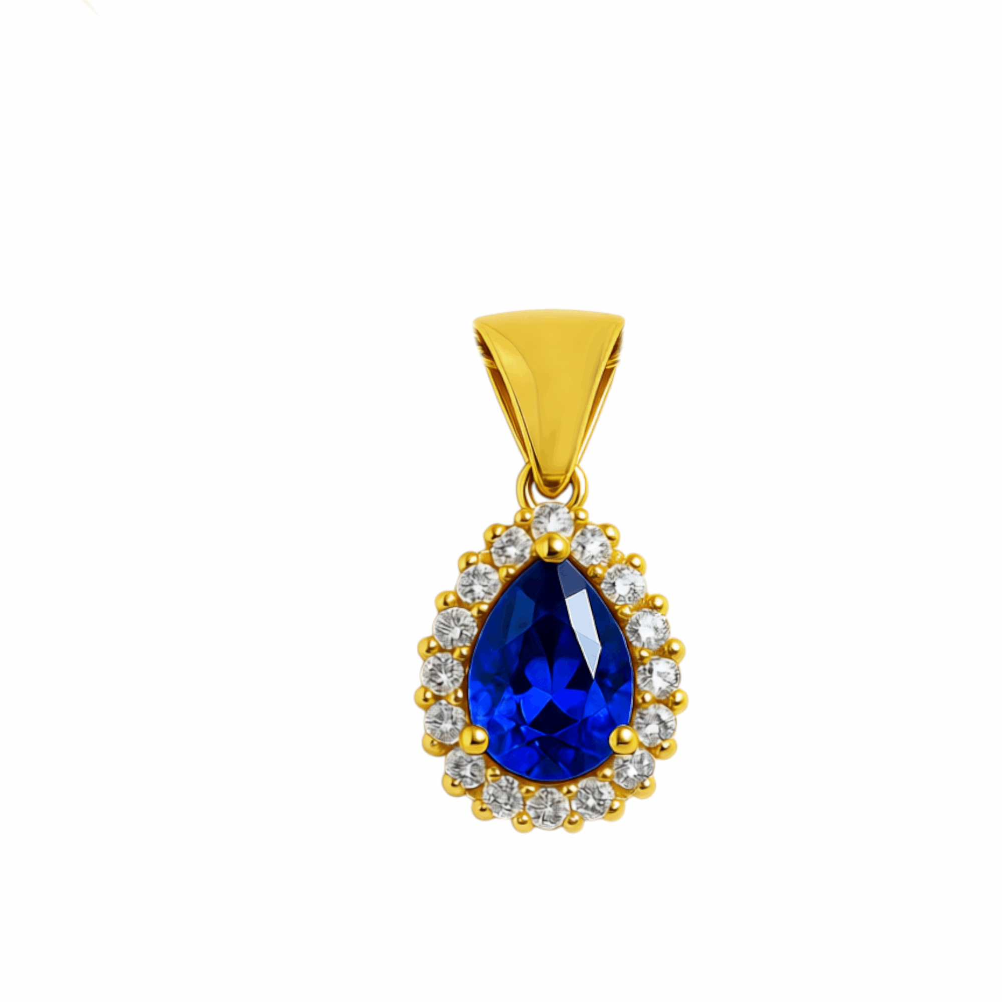 14K Yellow Gold Blue Pear Stone Women's Pendant