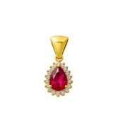 14K Yellow Gold Red Pear Stone Women's Pendant