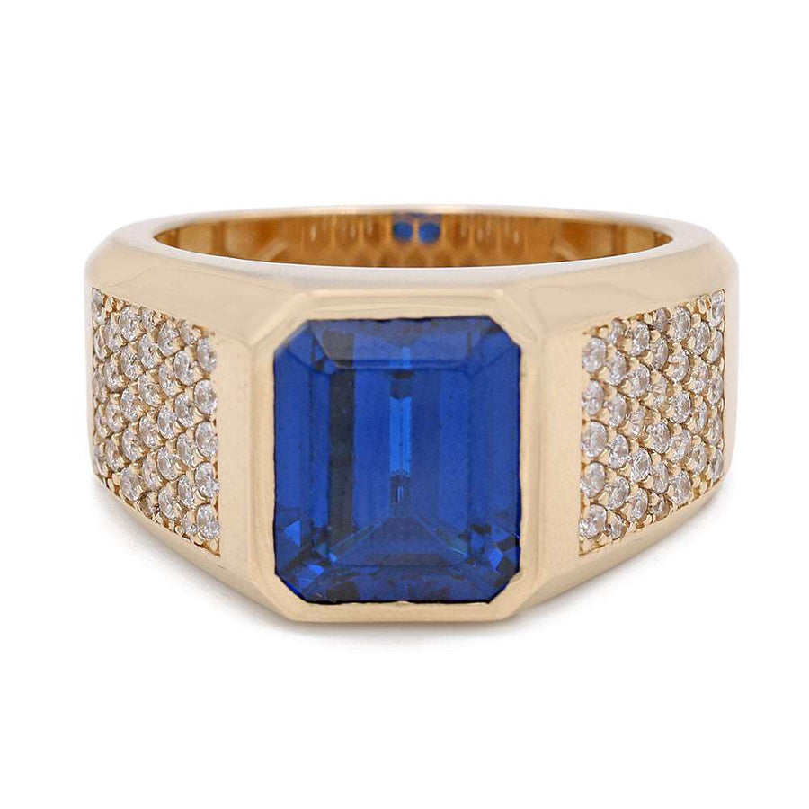 Yellow Gold 14k Fashion Ring With Blue Cz