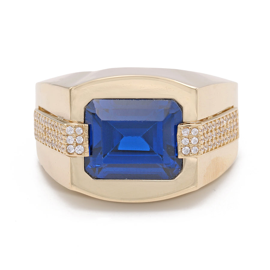 Yellow Gold 14k Fashion Ring With Blue Cz