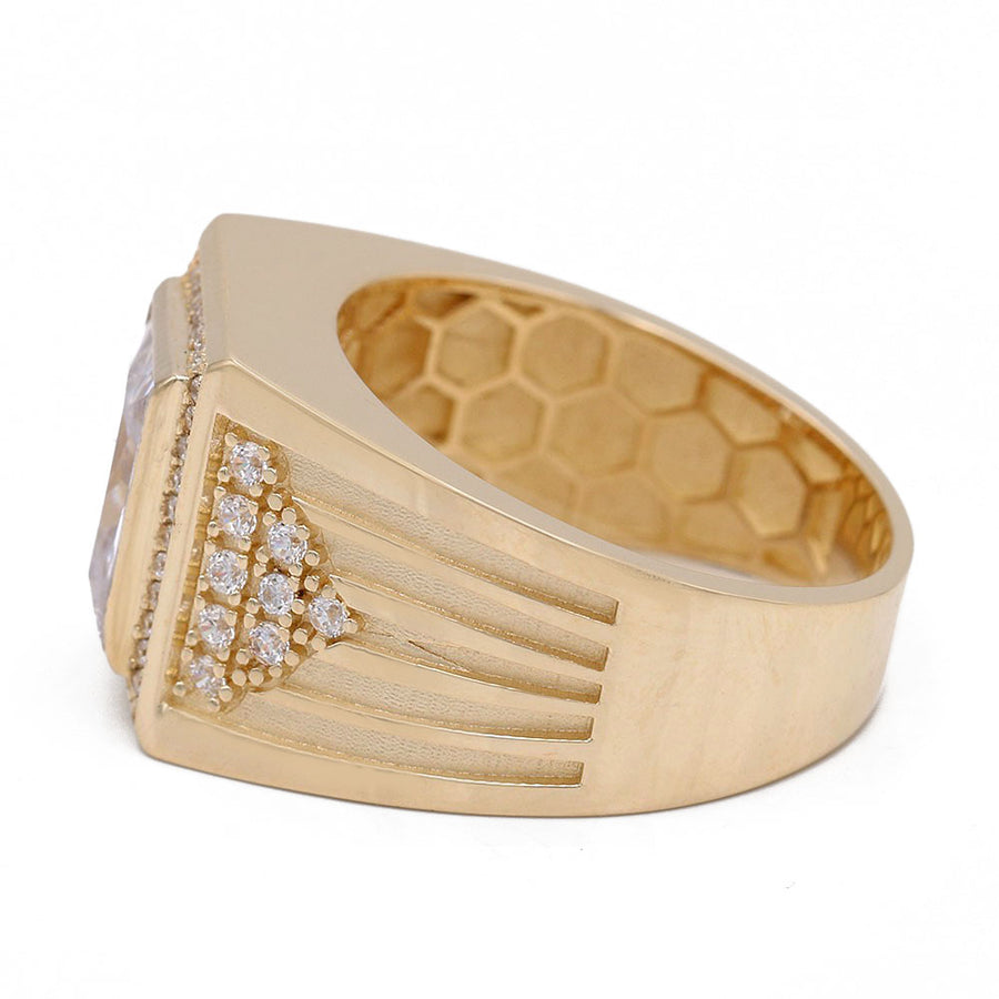 A Miral Jewelry 14K Yellow Gold Zirconia Color Center Stone Ring with Cubic Zirconias.