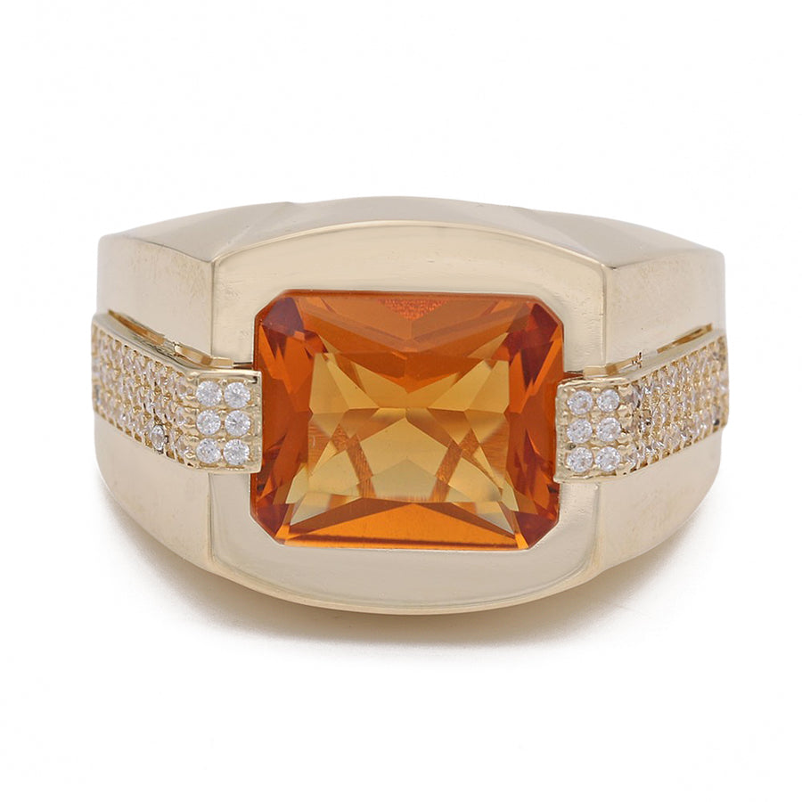 A Miral Jewelry 14K Yellow Gold Orange Color Center Stone Ring with Cubic Zirconias