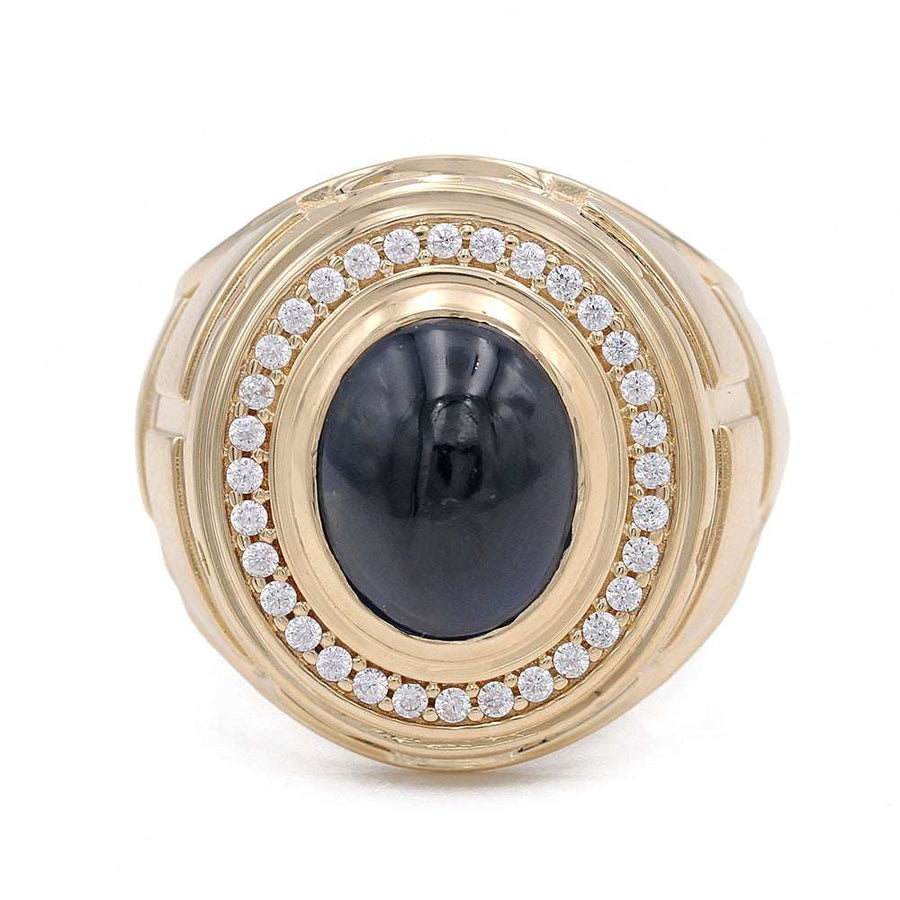 A Miral Jewelry 14K Yellow Gold Black Color Center Stone Ring with Cubic Zirconias.