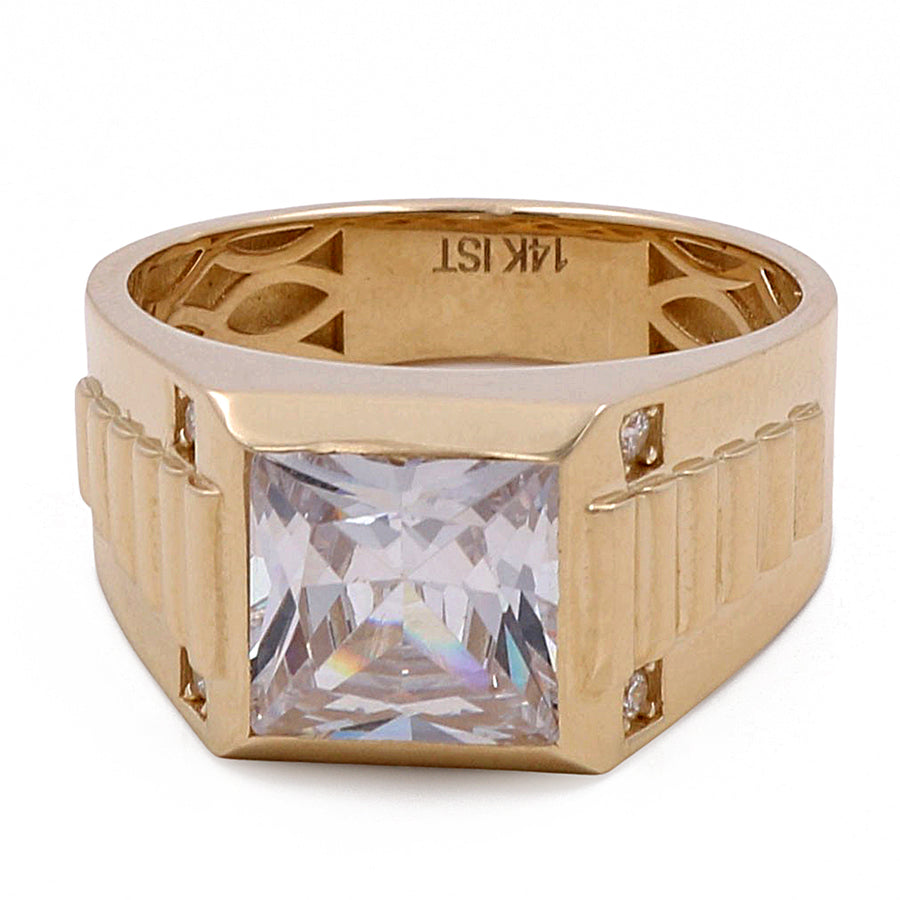 A Miral Jewelry 14K Yellow Gold Men's Fashion Ring with Cubic Zirconias.